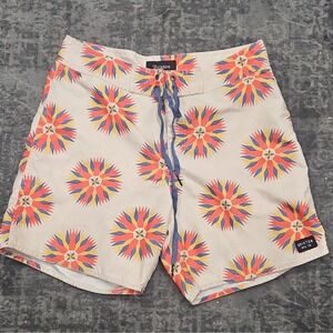Brixton Board Shorts Beige Geometric Print Men's 30 Drawstring